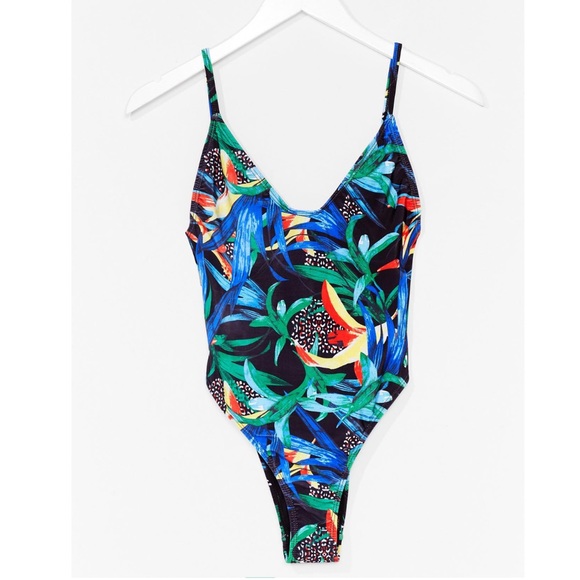 Nasty Gal Other - Tropical High Leg Low Back Swimsuit